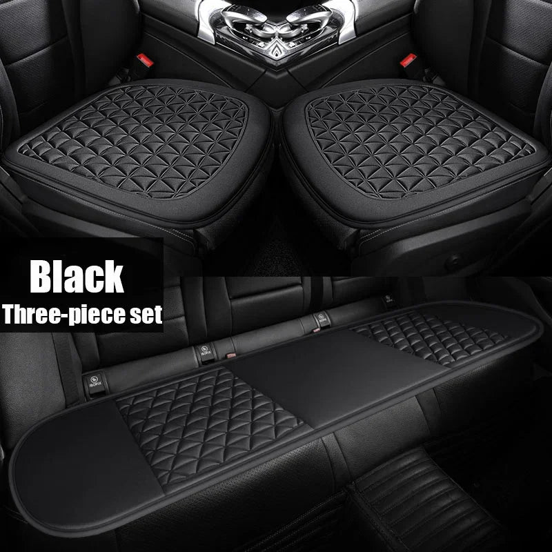 3D breathable car seat cover black 3-piece set with 2 front seat cushions and rear bench mat diamond quilted pattern