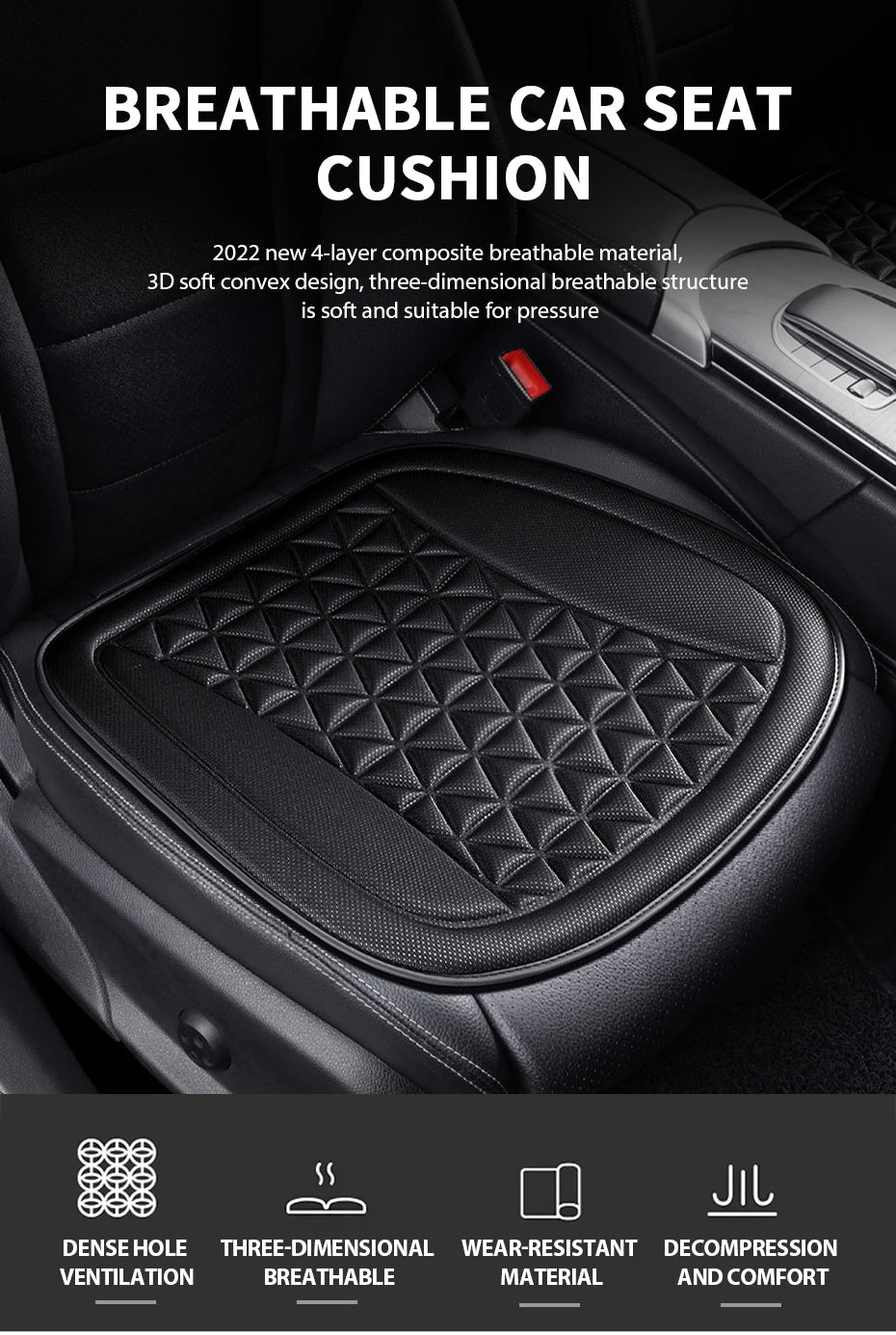 Front seat view of 3D breathable car seat cover