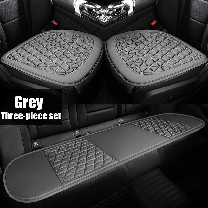 3D breathable car seat cover grey 3-piece set with 2 front seat cushions and rear bench mat diamond quilted pattern