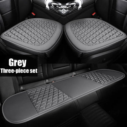 3D breathable car seat cover grey 3-piece set with 2 front seat cushions and rear bench mat diamond quilted pattern