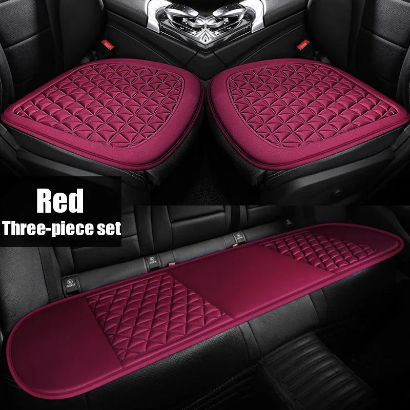 3D breathable car seat cover red 3-piece set with 2 front seat cushions and rear bench mat diamond quilted pattern