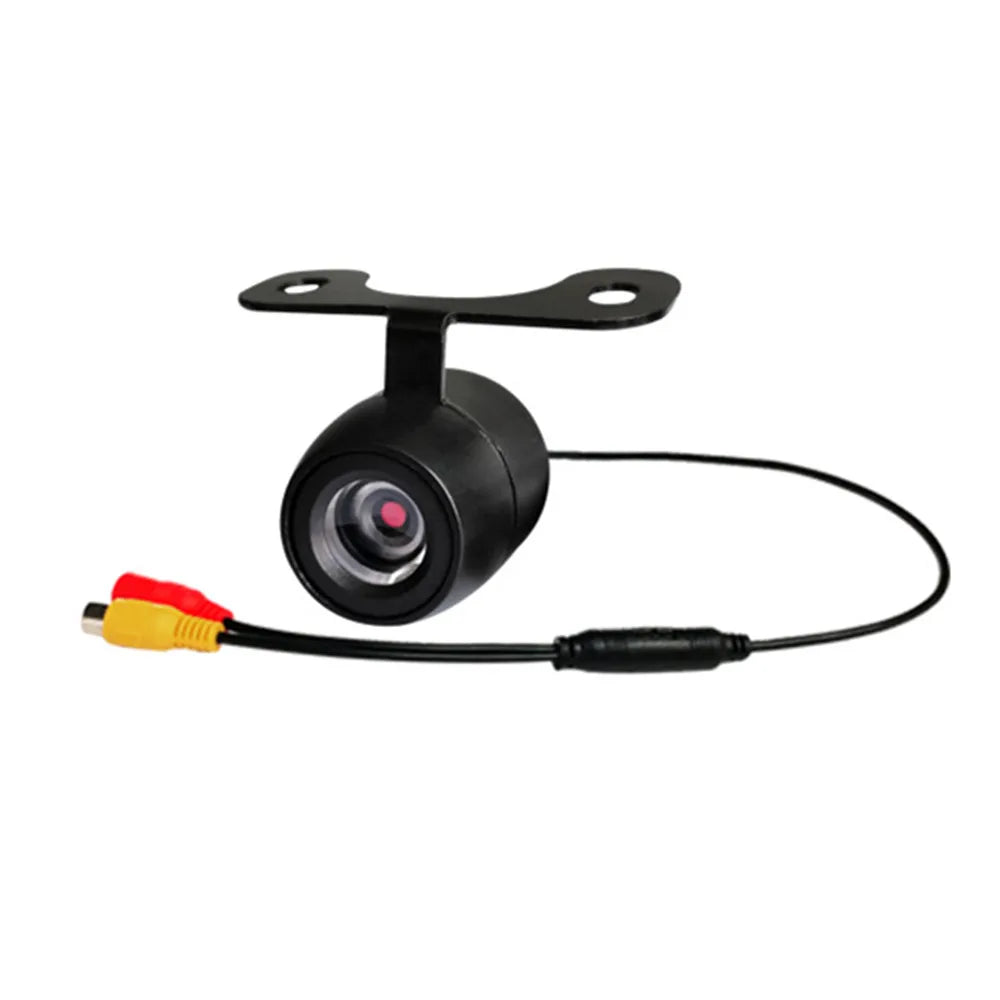 8 LED square 720P backup camera with bracket mount and RCA cable on white background