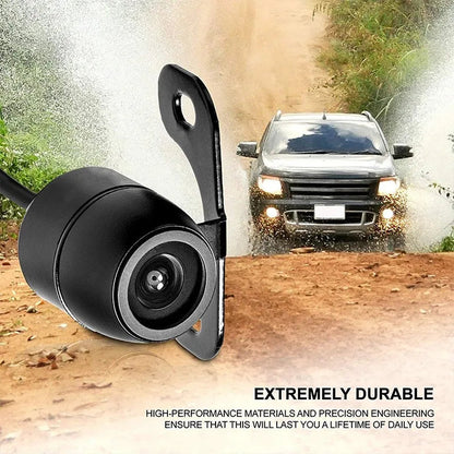 Durable bracket-mount 720P backup camera with SUV driving off-road in background