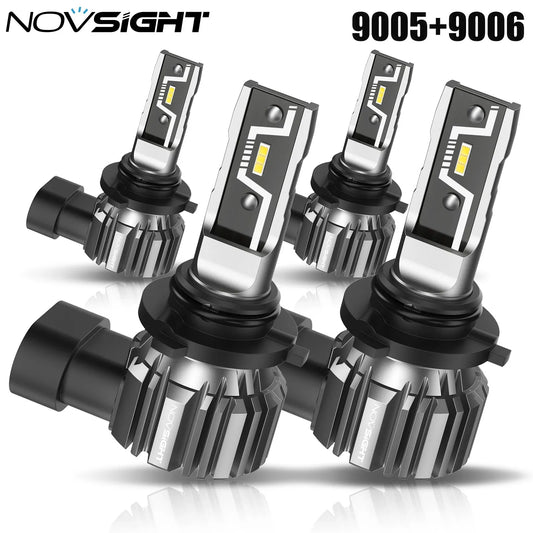 Set of 9005 and 9006 Novsight LED headlight bulbs with high-efficiency cooling fins