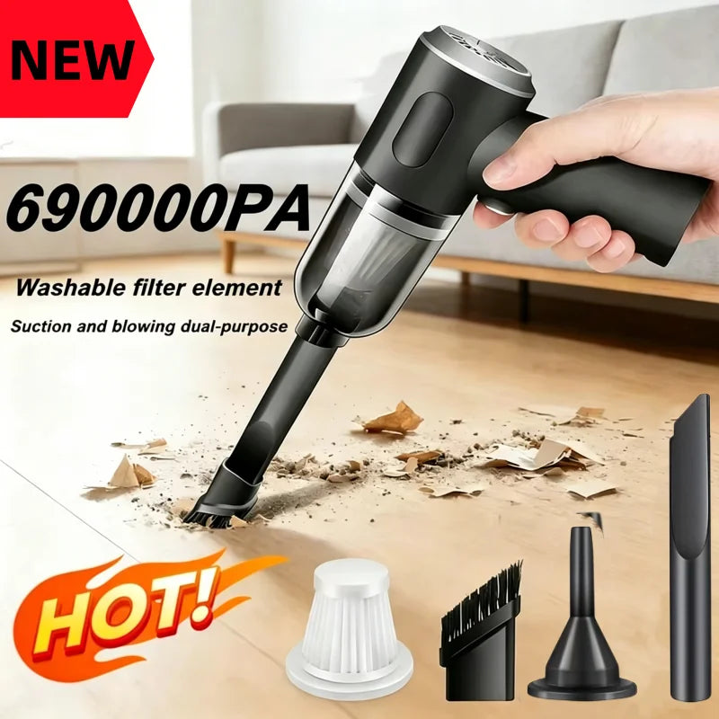 120W Cordless Handheld Vacuum – USB Rechargeable for Car & Home