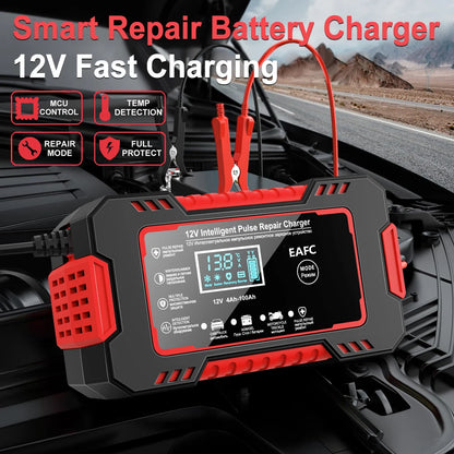 12V Car Battery Charger – Smart LCD Pulse Repair for Lead-Acid