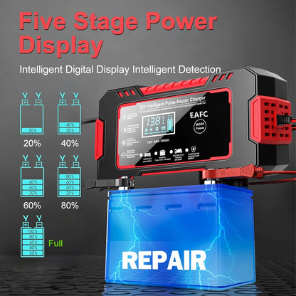 12V Car Battery Charger – Smart LCD Pulse Repair for Lead-Acid