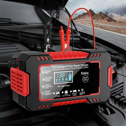 12V Car Battery Charger – Smart LCD Pulse Repair for Lead-Acid