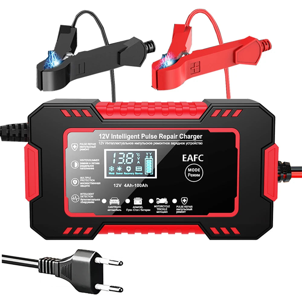 12V Car Battery Charger – Smart LCD Pulse Repair for Lead-Acid