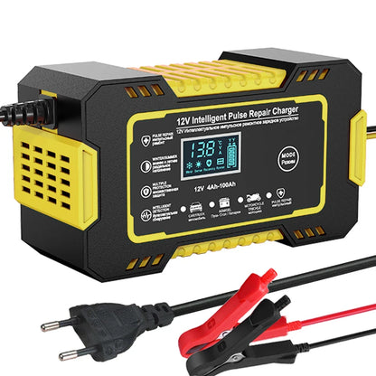 12V Car Battery Charger – Smart LCD Pulse Repair for Lead-Acid