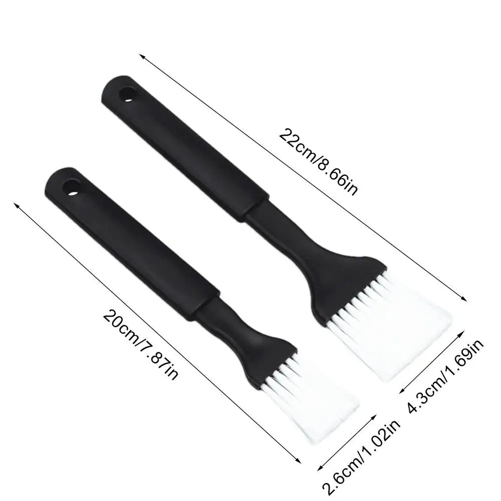2-piece black air vent brush set for car AC, windows, and dashboard detailing