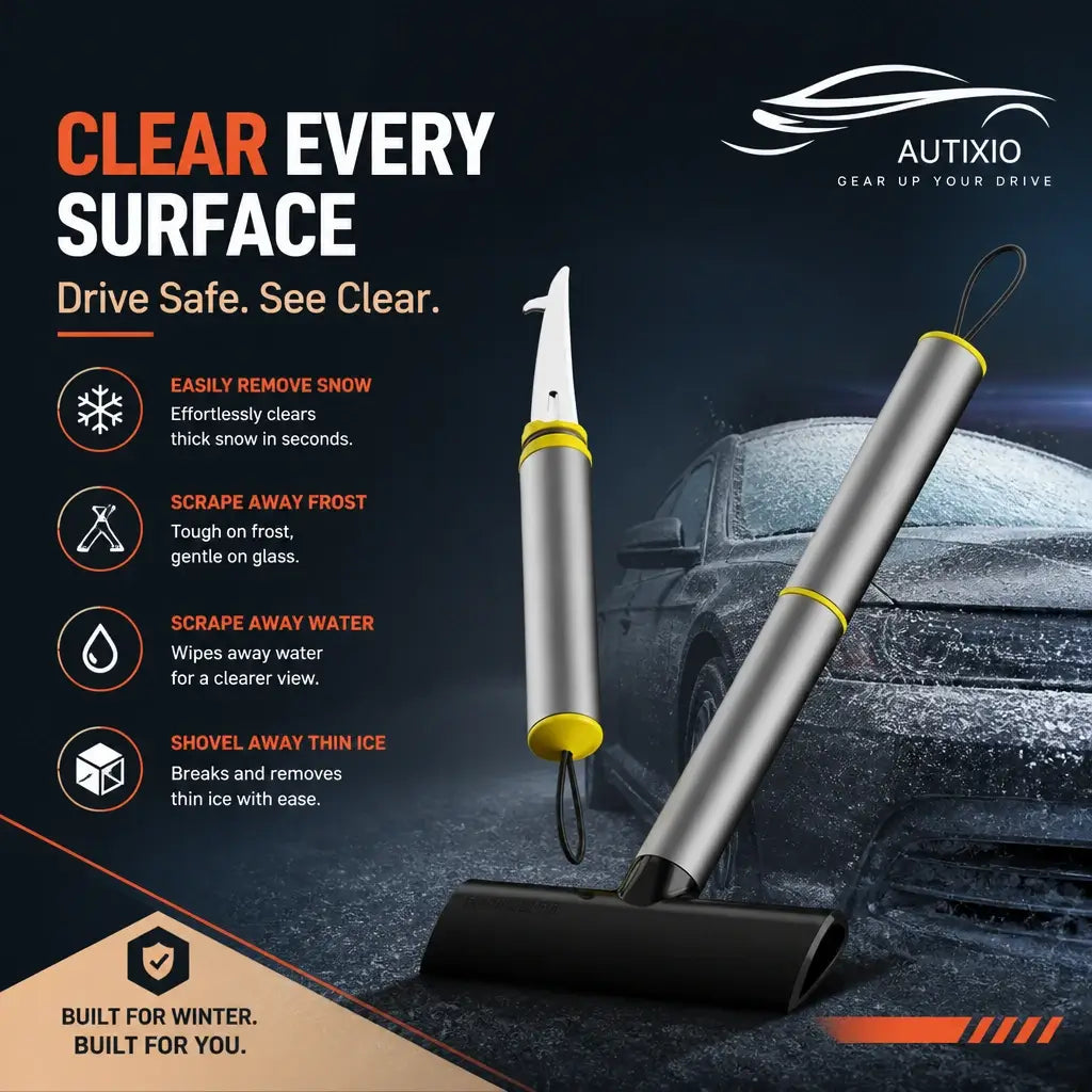 Autixio durable aluminum car ice scraper – easily removes snow, scrapes frost and water, shovels thin ice – compact design with yellow accent ring