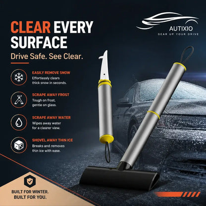 Autixio durable aluminum car ice scraper – easily removes snow, scrapes frost and water, shovels thin ice – compact design with yellow accent ring