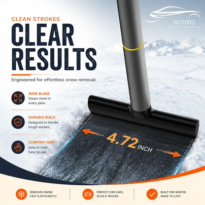 Autixio compact aluminum ice scraper with 4.72 inch wide blade clearing snow – wide blade, durable build, comfort grip, for cars, SUVs, and trucks