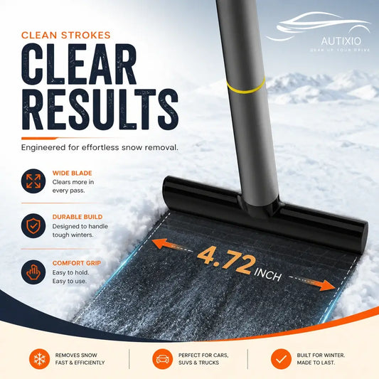 Autixio compact aluminum ice scraper with 4.72 inch wide blade clearing snow – wide blade, durable build, comfort grip, for cars, SUVs, and trucks