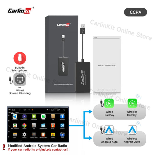 Carlinkit USB dongle with wireless CarPlay and Android Auto support for modified Android system car radios