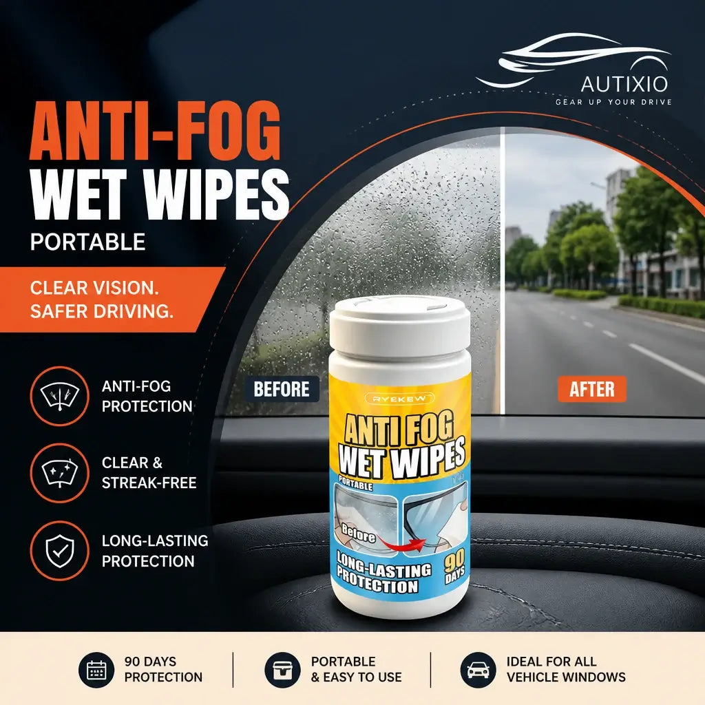 Anti-fog wet wipes before and after – foggy windshield cleared to streak-free visibility in seconds