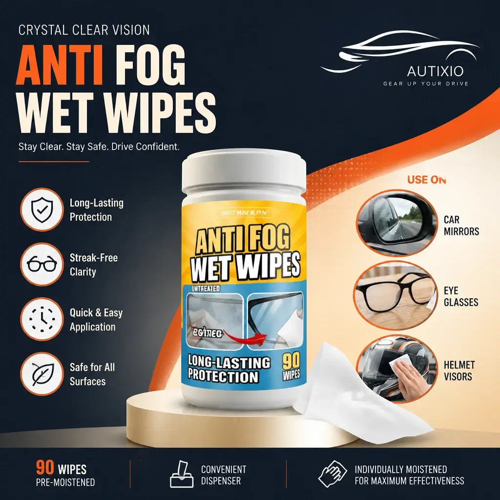Anti-fog wet wipes for car mirrors, eyeglasses and helmet visors – streak-free formula 90 wipes