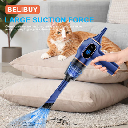 BELIBUY vacuum in use on sofa cushion – perfect for home and car upholstery