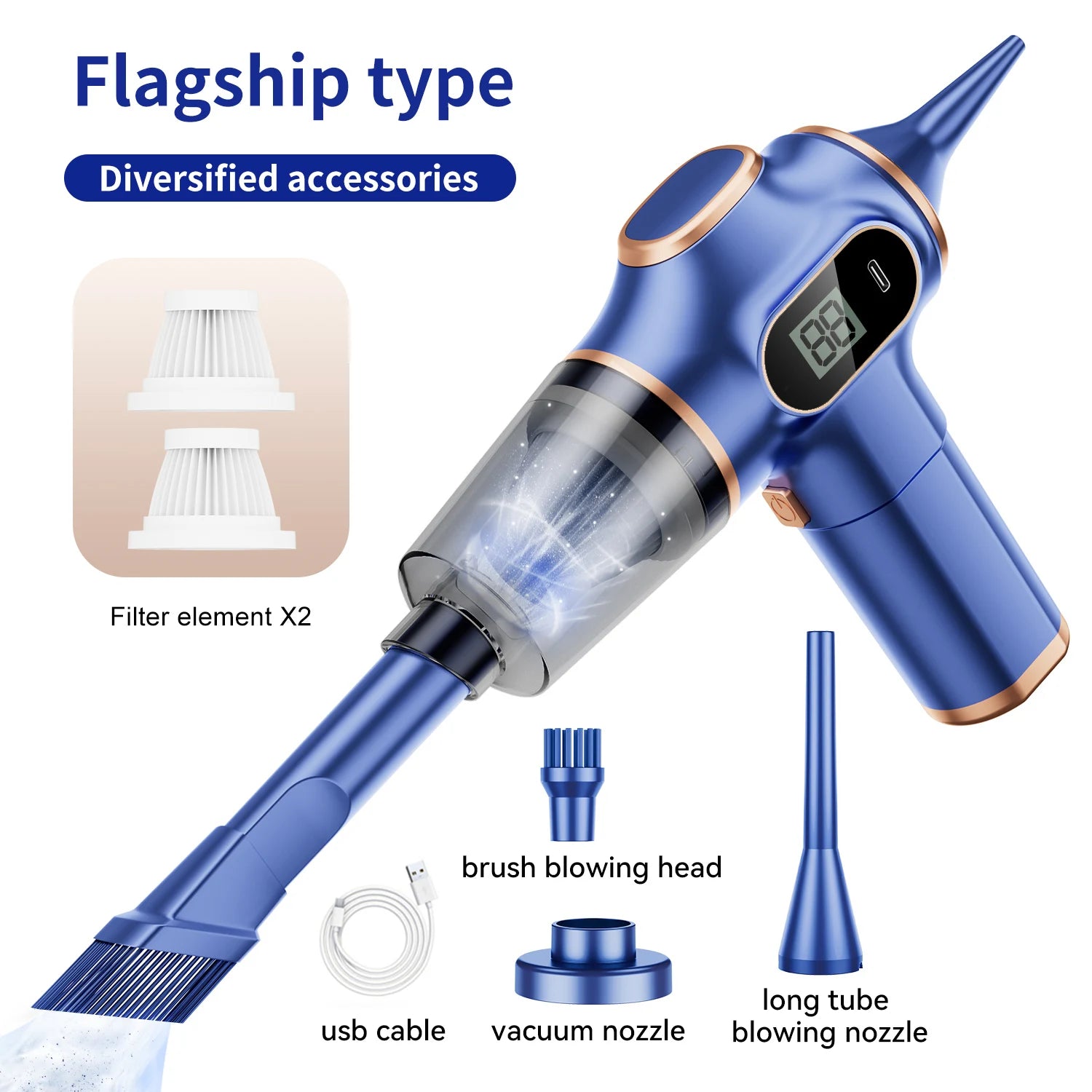 BELIBUY blue high-power cordless vacuum cleaner for car, home, and office use