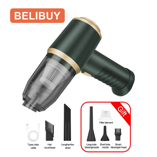 BELIBUY green cordless vacuum cleaner with 4000mAh battery – for car and office use