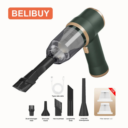 BELIBUY green wireless car vacuum cleaner – portable, high-power design