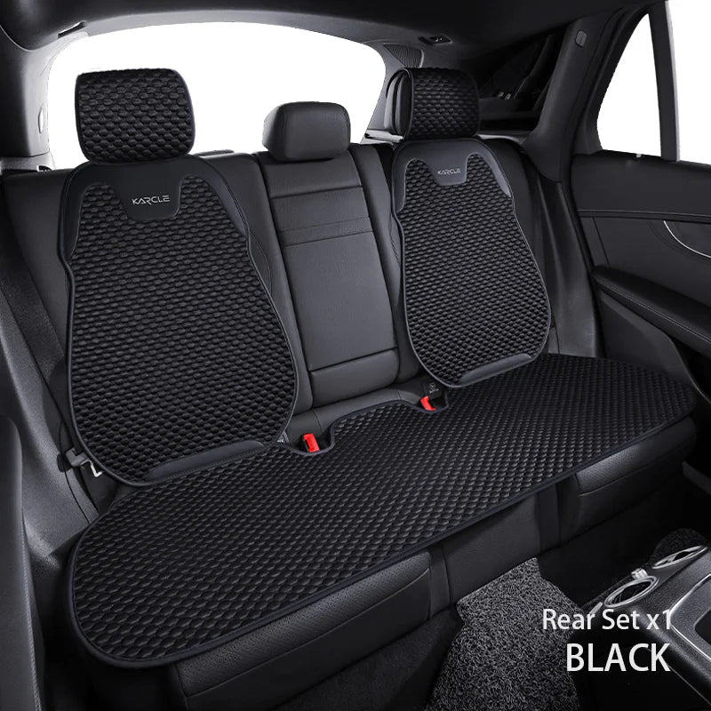 Black ice silk rear seat cover set with breathable mesh design for backseat comfort and car interior protection
