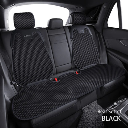 Black ice silk rear seat cover set with breathable mesh design for backseat comfort and car interior protection