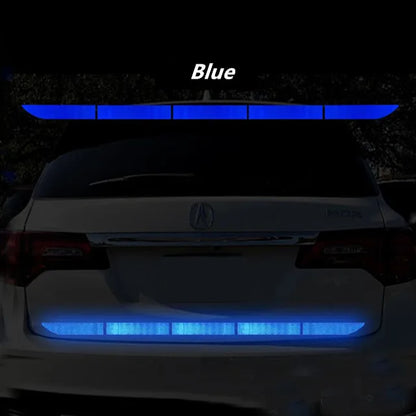 Blue reflective rear bumper strip for enhanced night visibility and car safety