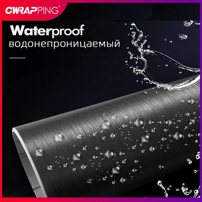 Brushed aluminum wrap roll with water droplets showing waterproof surface feature