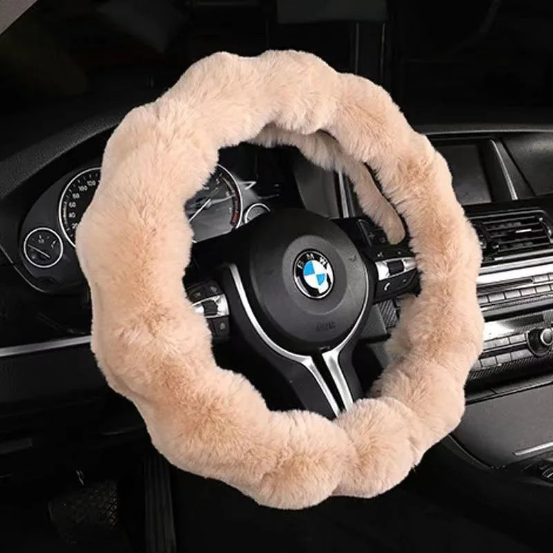 Camel bubble fleece steering wheel cover on BMW – warm woolen winter sleeve universal fit
