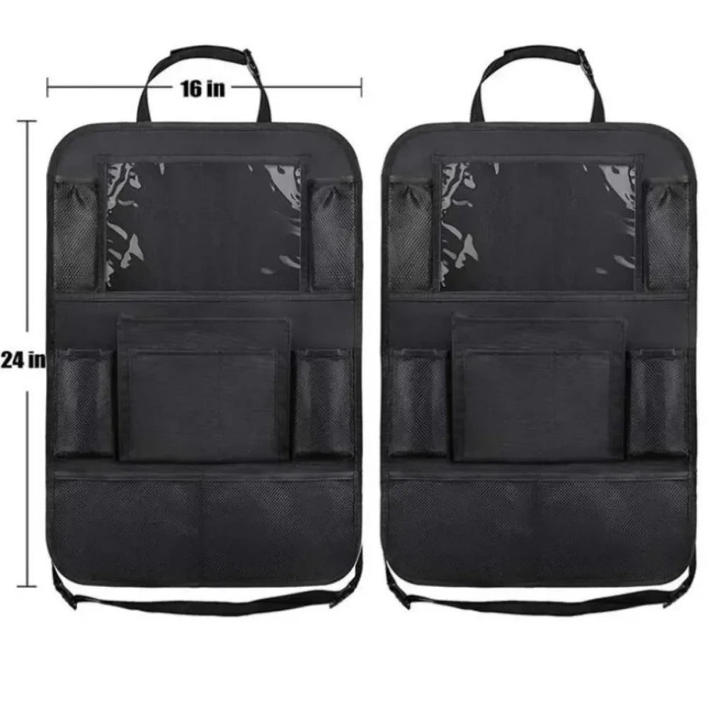 Car back seat organizer designed for kids entertainment and travel essentials