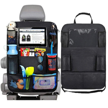 Single unit car back seat organizer with tablet holder