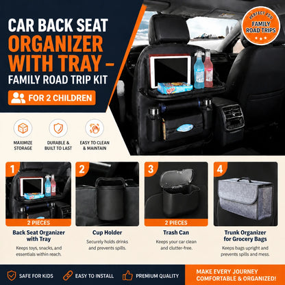 Car Back Seat Organizer with Tray – Family Road Trip Kit