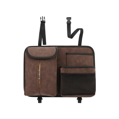 Brown PU leather car back seat pocket organizer variant