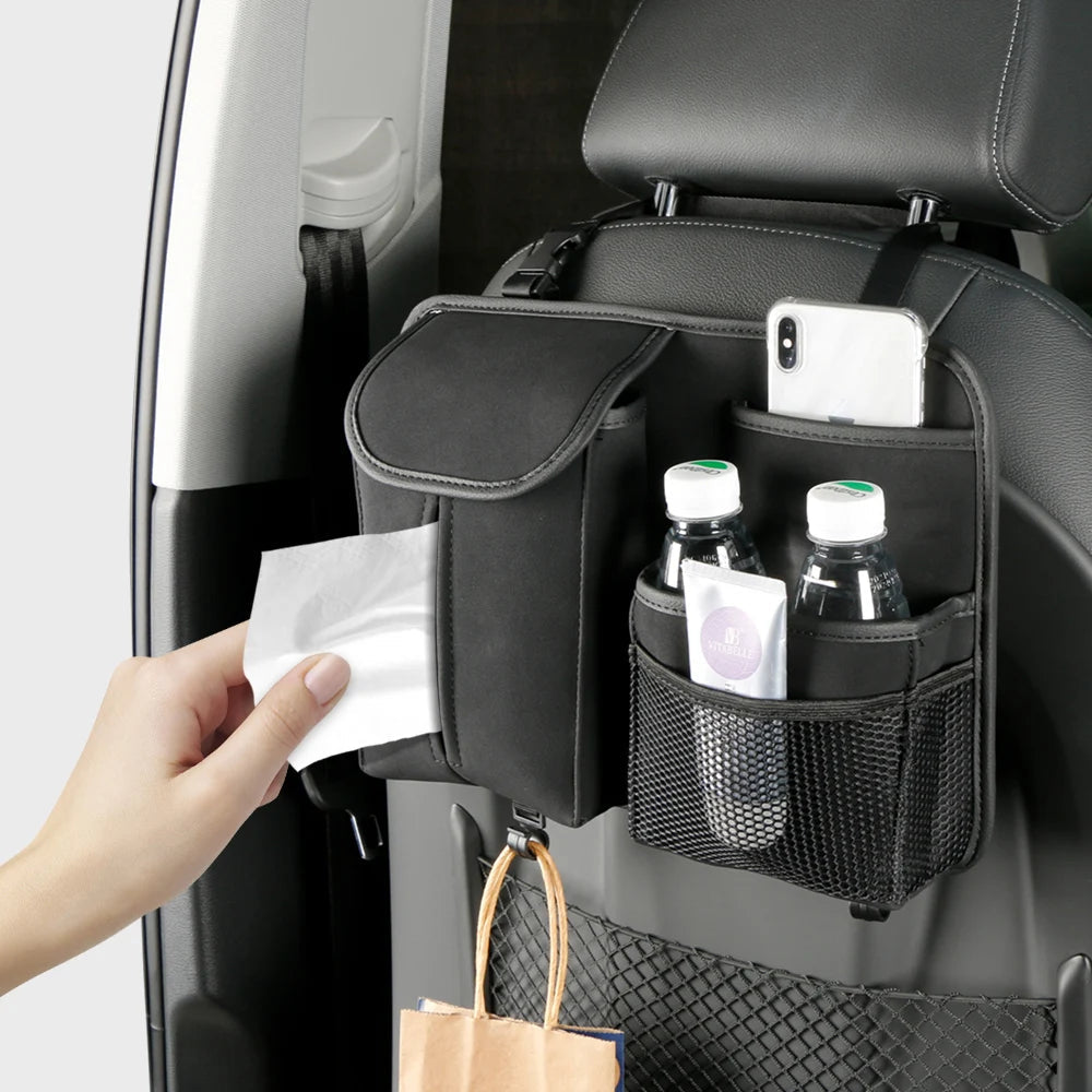 Compact car back seat pocket organizer ready for installation