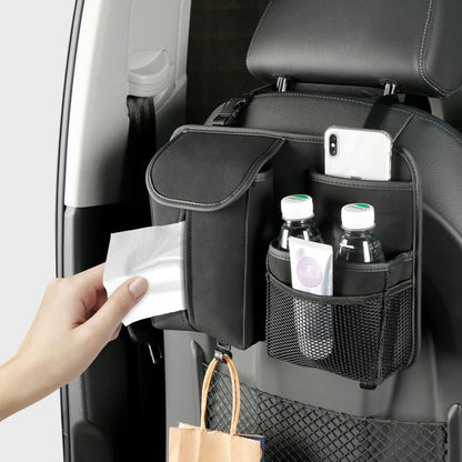 Compact car back seat pocket organizer ready for installation