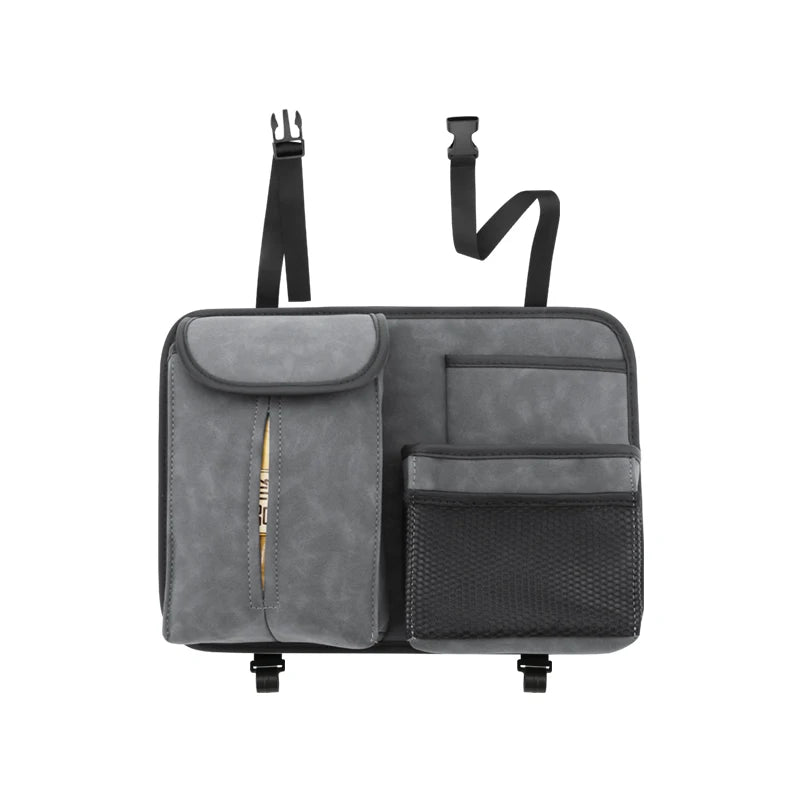 Grey PU leather car back seat pocket organizer variant