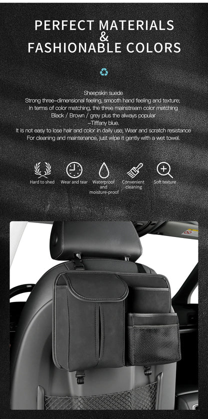 Installation guide showing how to attach organizer to car seat