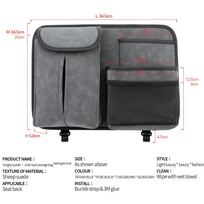 Side view of back seat pocket organizer showing storage compartments