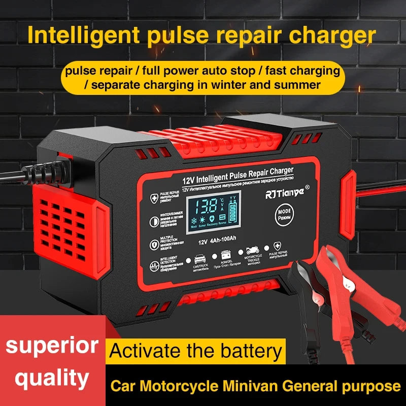 Smart battery charger repair mode detail – revives old or damaged lead-acid cells