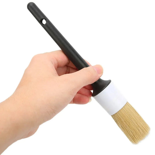 Natural boar hair car detailing brush with black plastic handle
