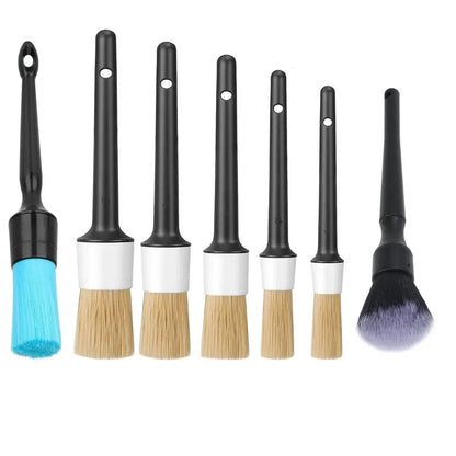 7-piece car detailing brush set with boar hair and synthetic bristles
