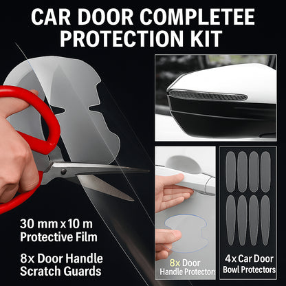 Car door protection kit with clear film, scratch guards, and bowl protectors – complete 3-in-1 bundle for preventing scratches and chips