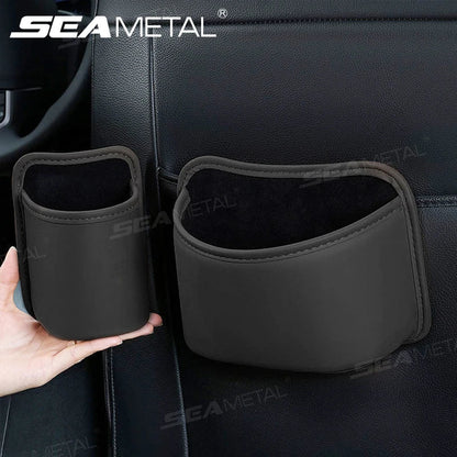 Black PU leather car door cup holder and storage organizer set – small and large sizes