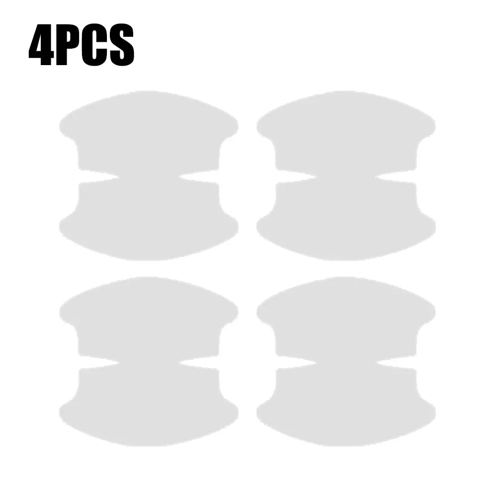 4-piece set of clear PVC universal car door handle bowl protectors on white background