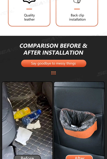 Car door organizer feature highlights: quality leather material and back clip installation