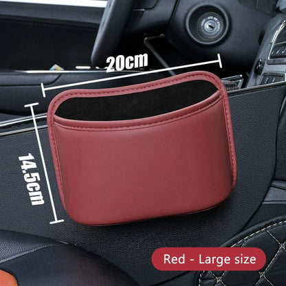 Red large PU leather car door storage organizer mounted on door panel, 7.87in wide