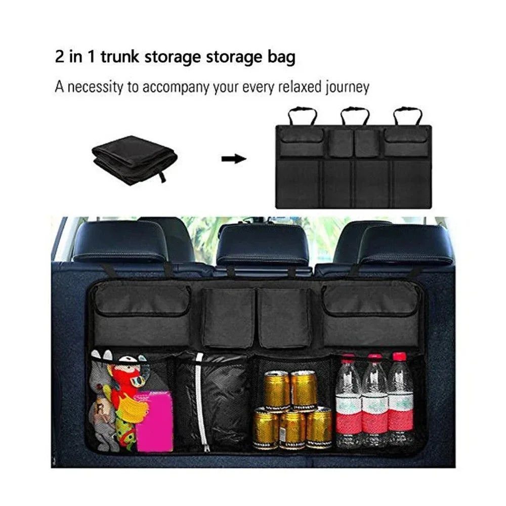 Two in one trunk storage bag for car organization and travel