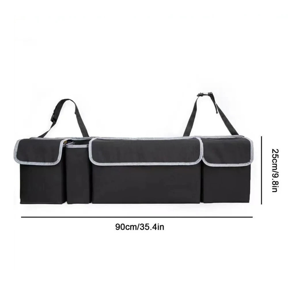Car hanging storage bag dimensions showing 90cm/35.4in width and 25cm/8in height